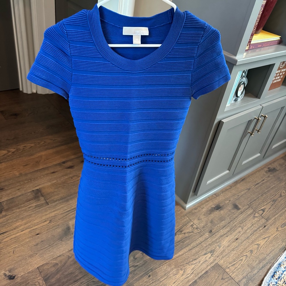 Michael Kors Royal Blue Textured Short Sleeve Dress